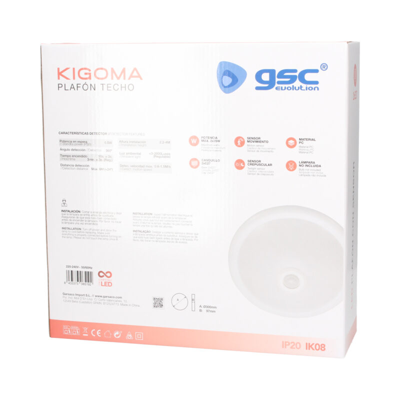 Plafón techo Kigoma con sensor movimiento y crepuscular 2x25W (LED) E27 - Imagen 7